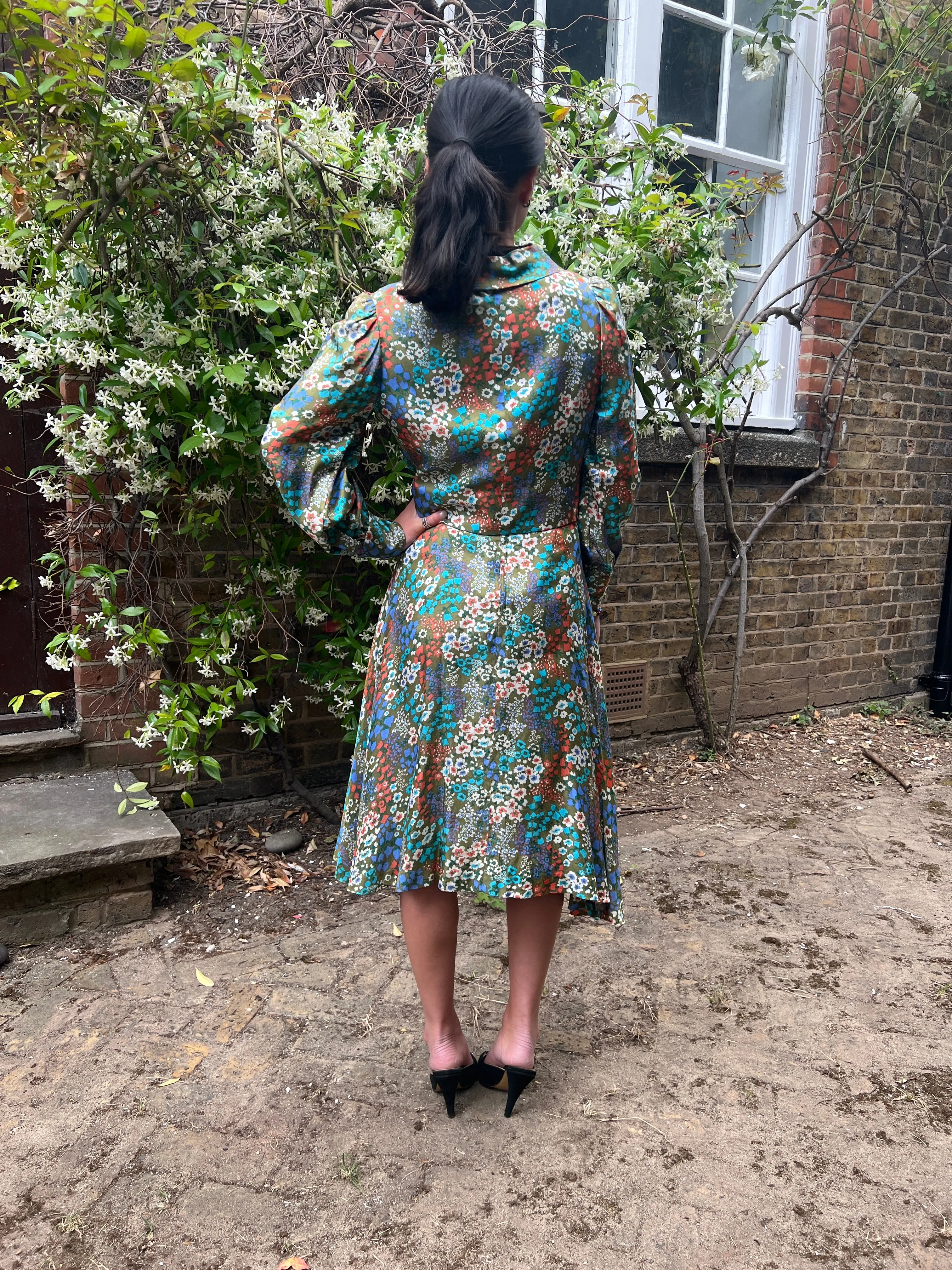 1950s Floral Print Silk Dress and Jacket Suit