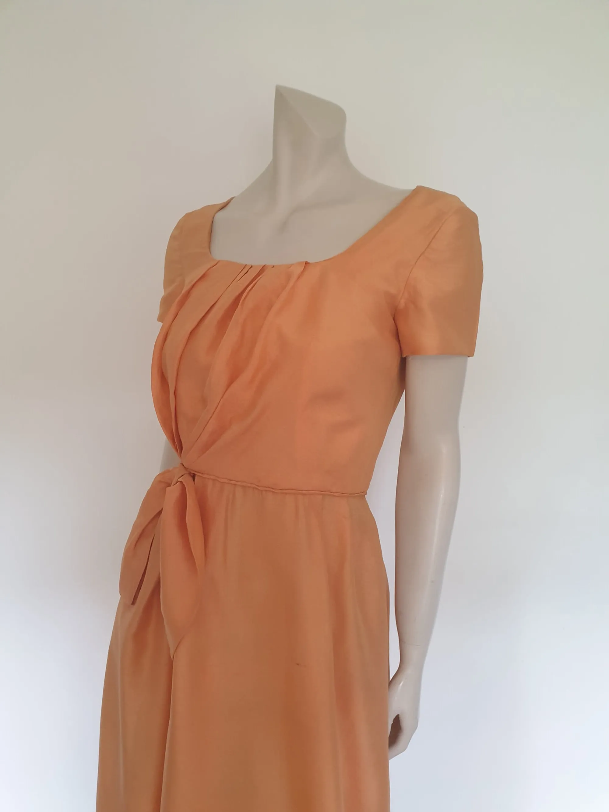 1950s Peach Silk Dress - S