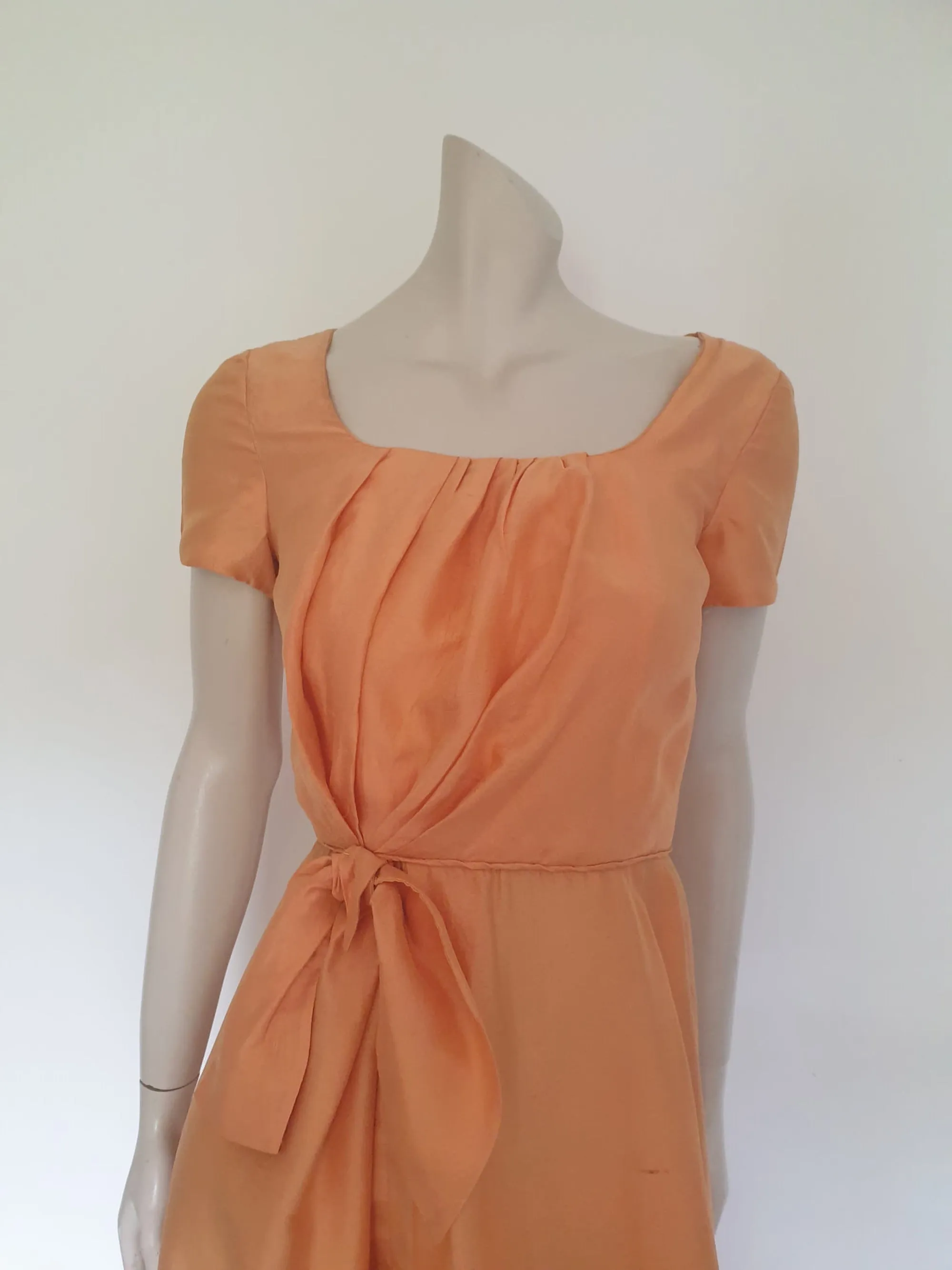 1950s Peach Silk Dress - S