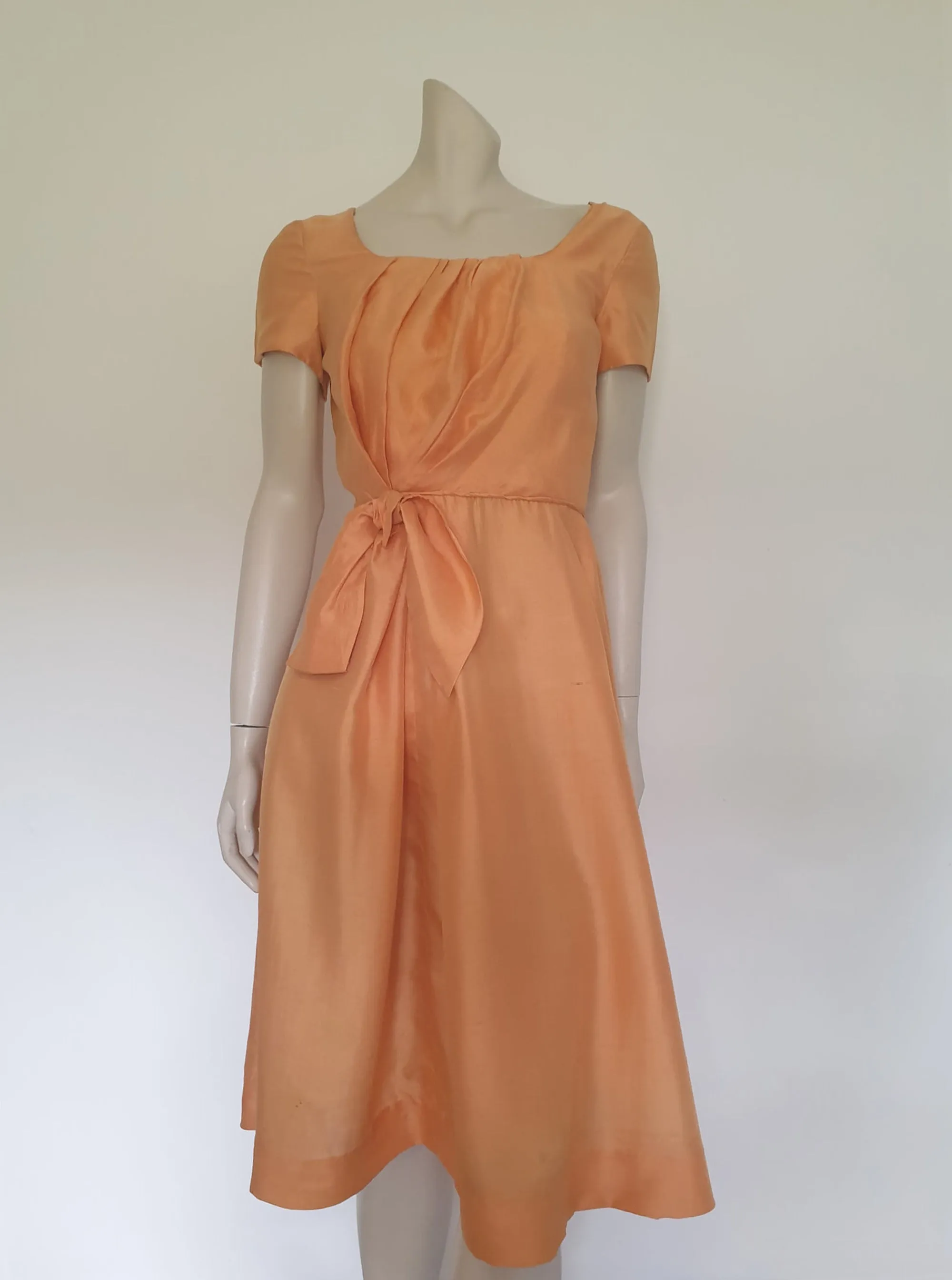 1950s Peach Silk Dress - S