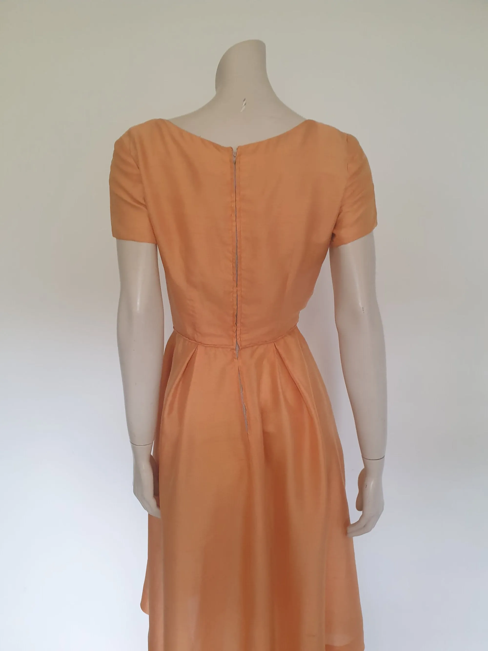 1950s Peach Silk Dress - S