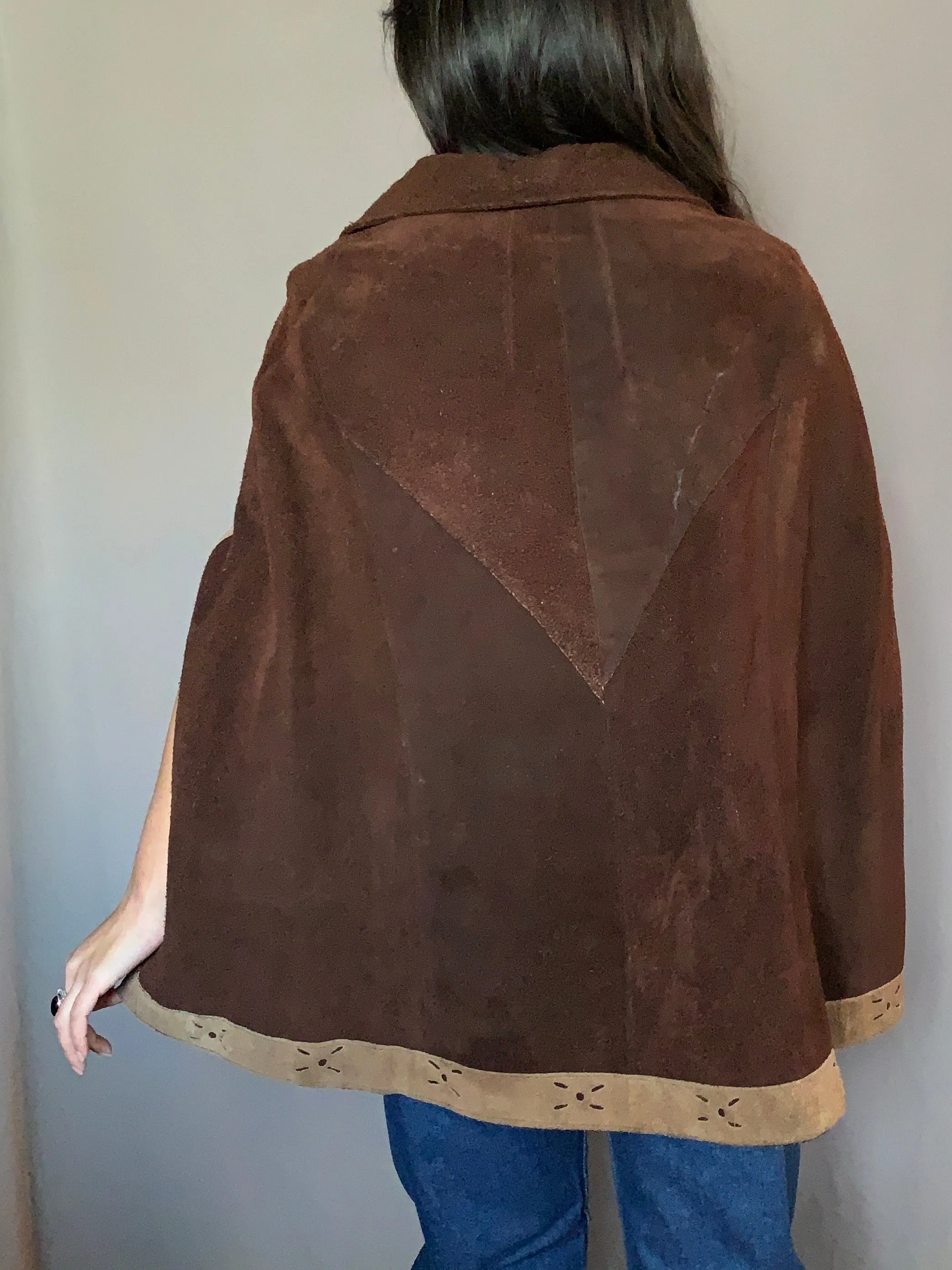 1970s Suede Two Tone Poncho (M)