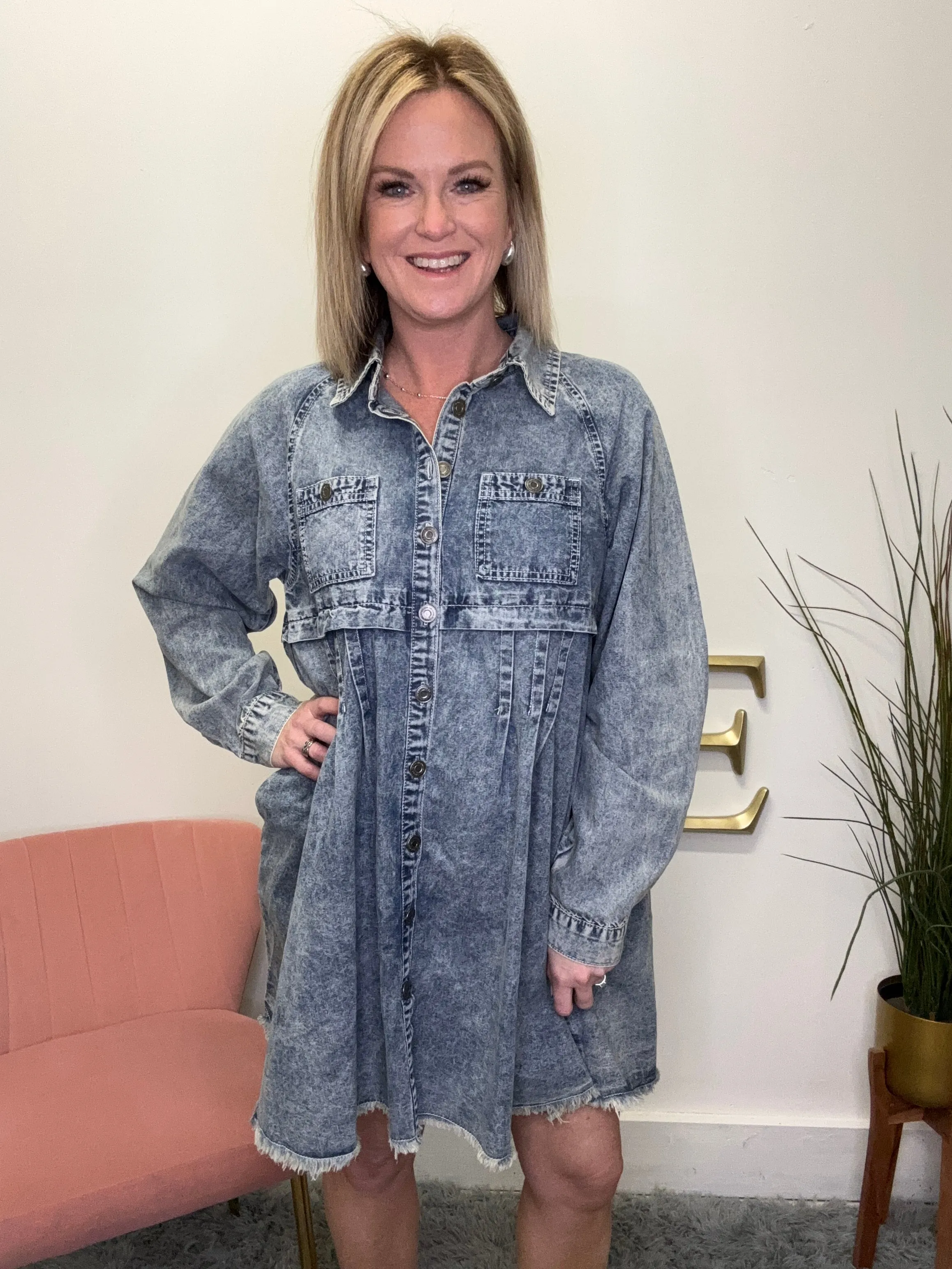 Acid Washed Denim Shirt Dress