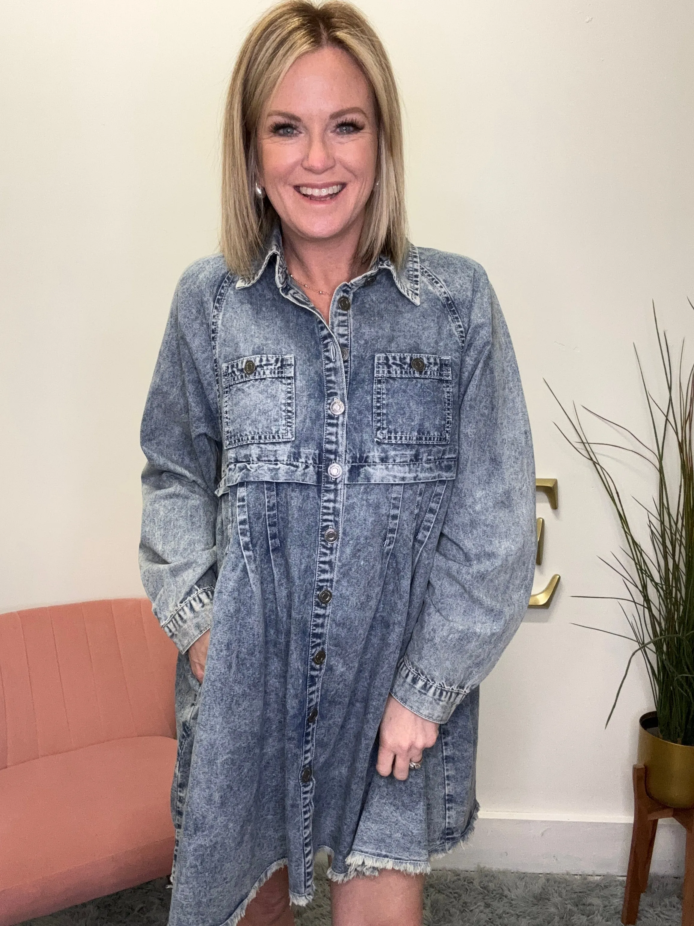 Acid Washed Denim Shirt Dress