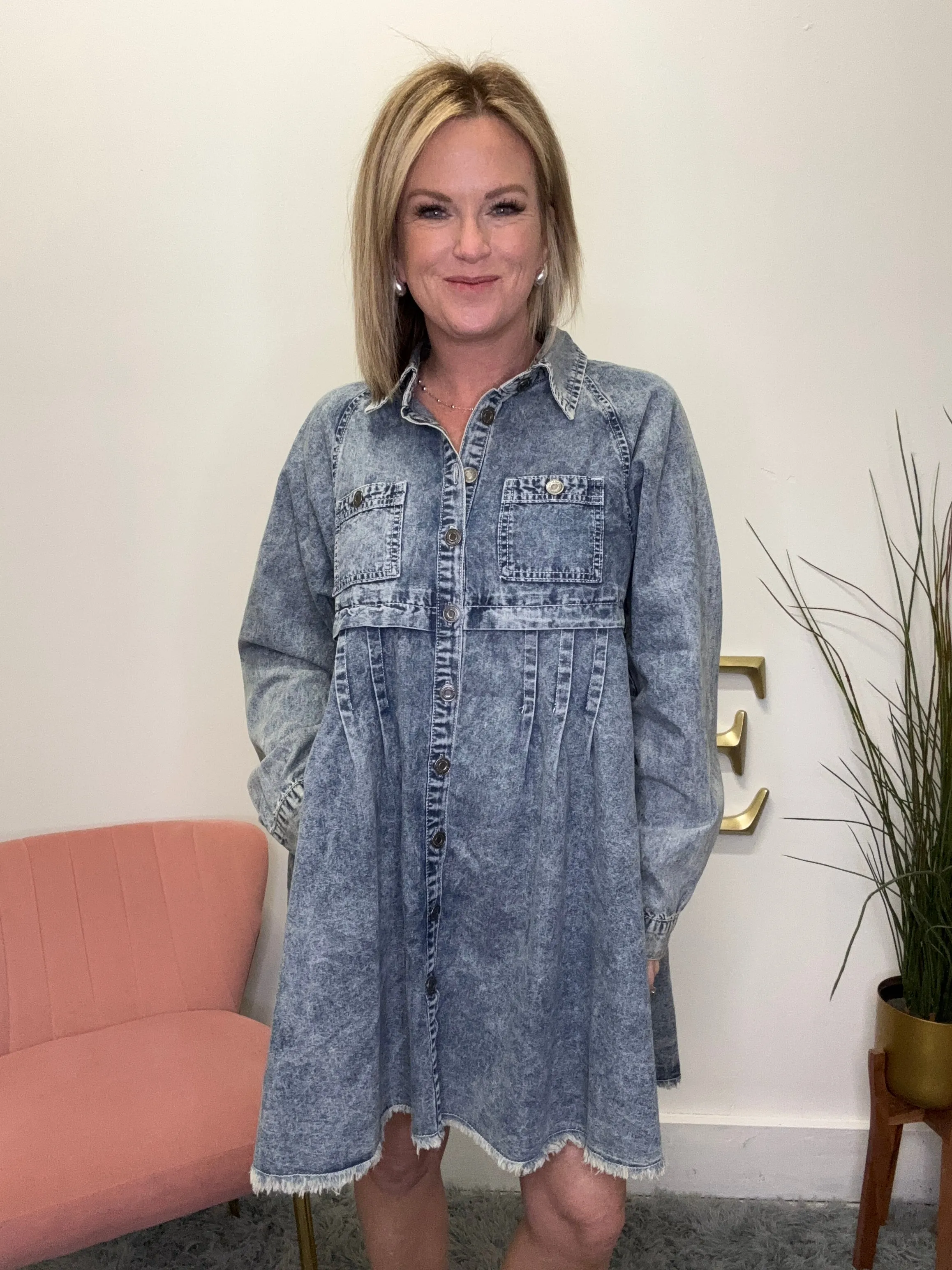 Acid Washed Denim Shirt Dress