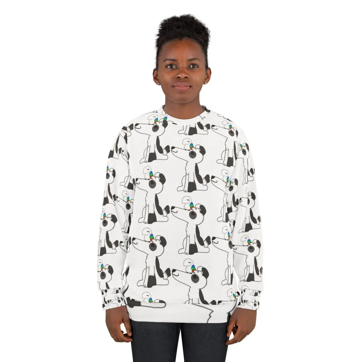 Adorable Dog and Bird Print Sweatshirt