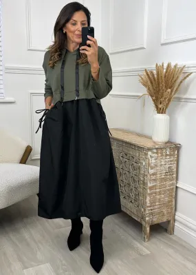 Aideen Khaki Smock Midi Dress