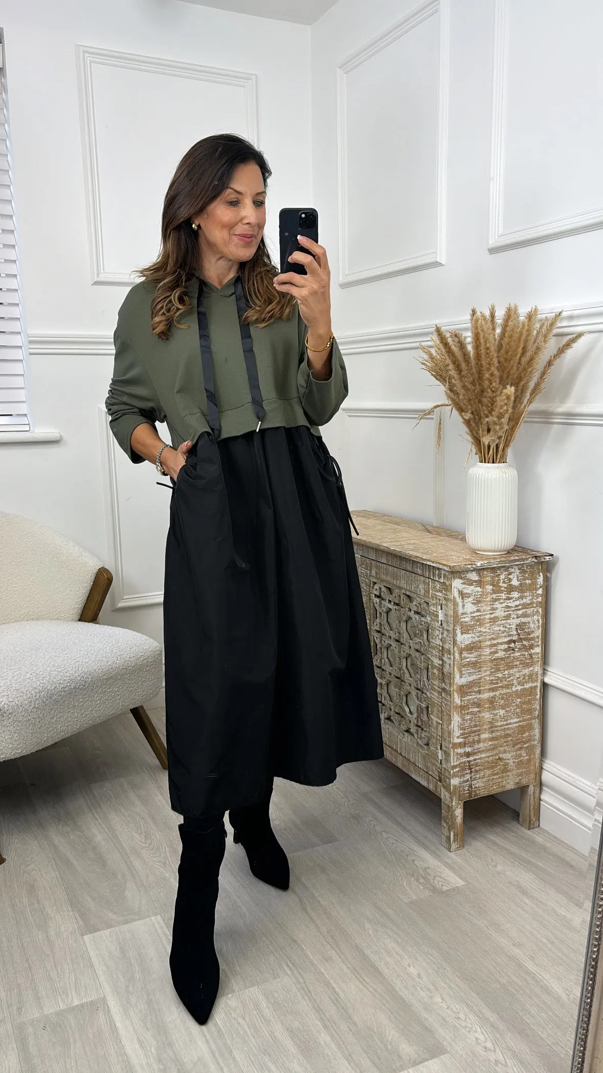 Aideen Khaki Smock Midi Dress