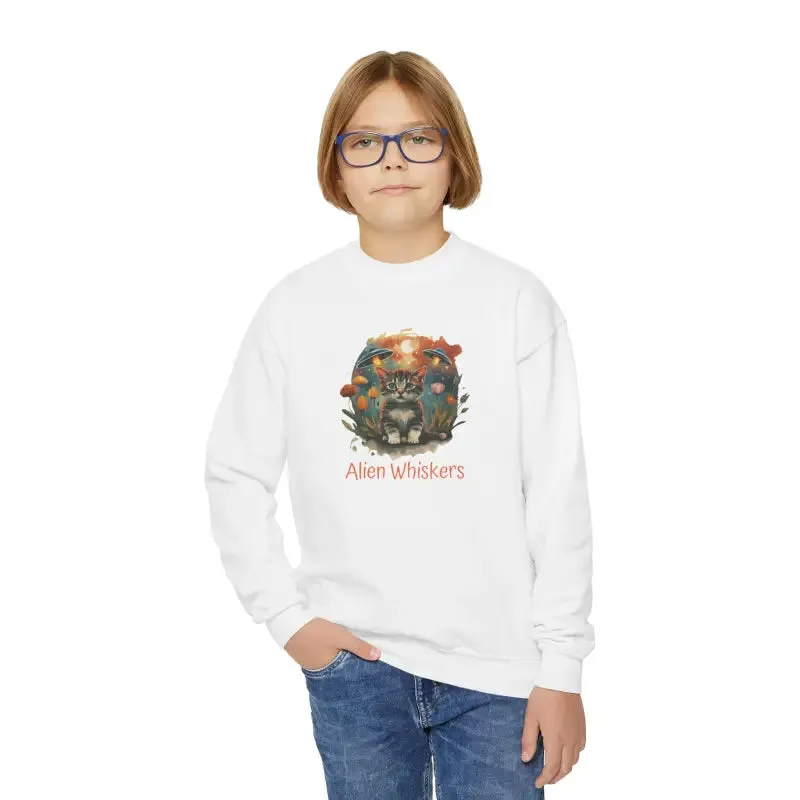 Alien Whiskers Kitty Youth Crewneck - Cozy & Cool Sweatshirt