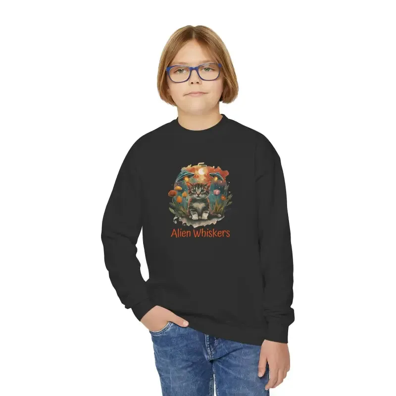 Alien Whiskers Kitty Youth Crewneck - Cozy & Cool Sweatshirt