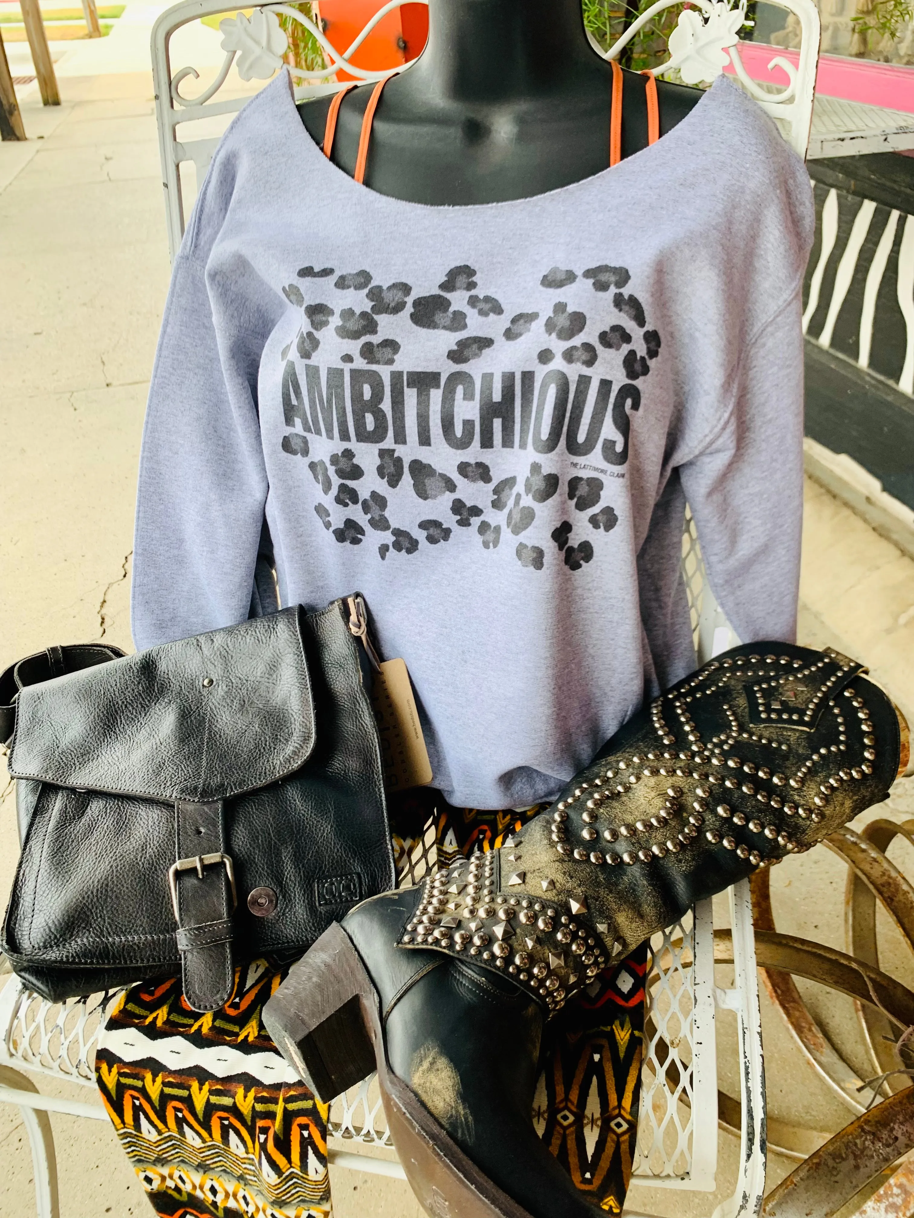 AMBITCHIOUS - Cut Neck, Light Gray Sweatshirt