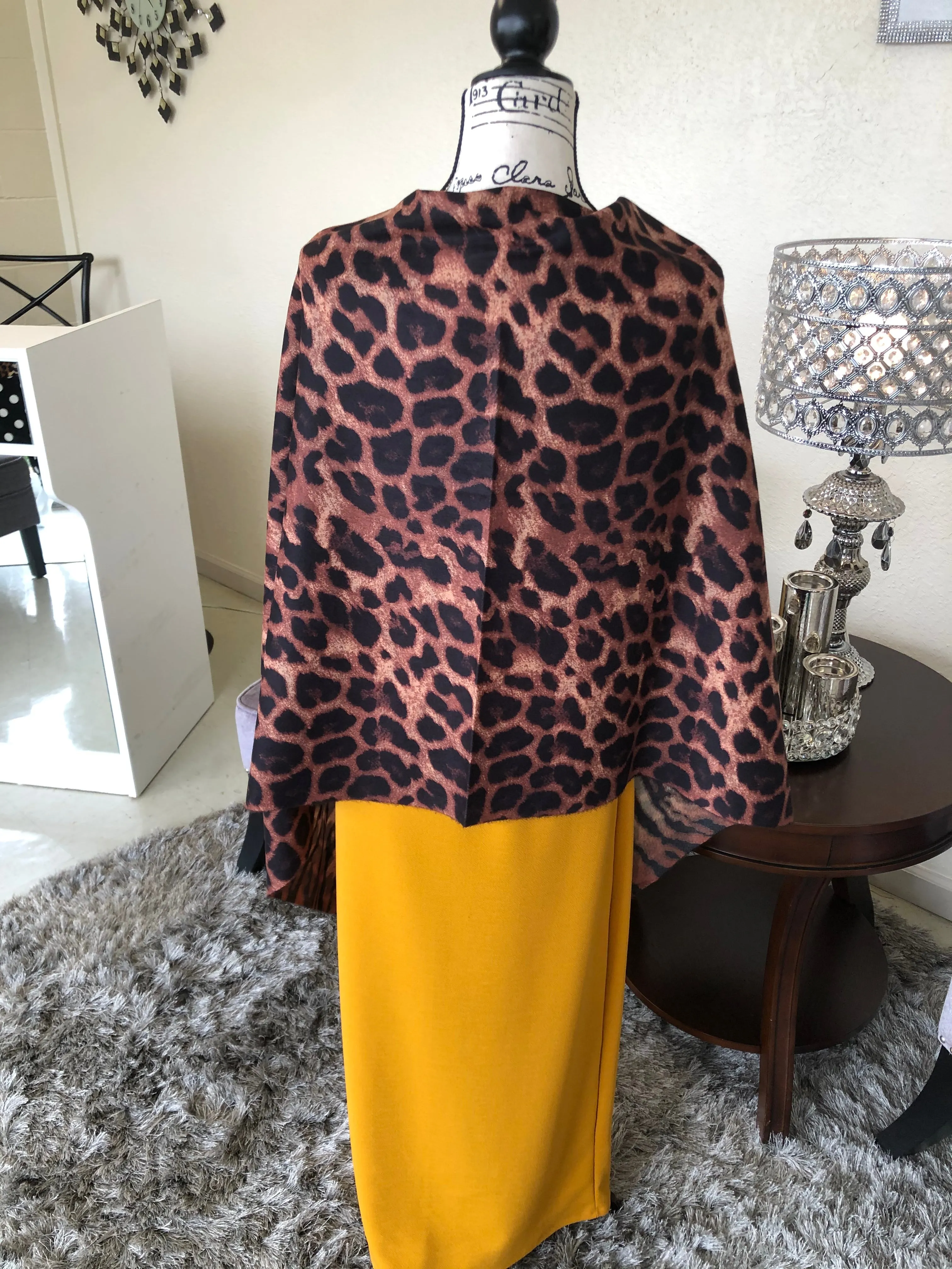 Animal Print Button Poncho/Shawl