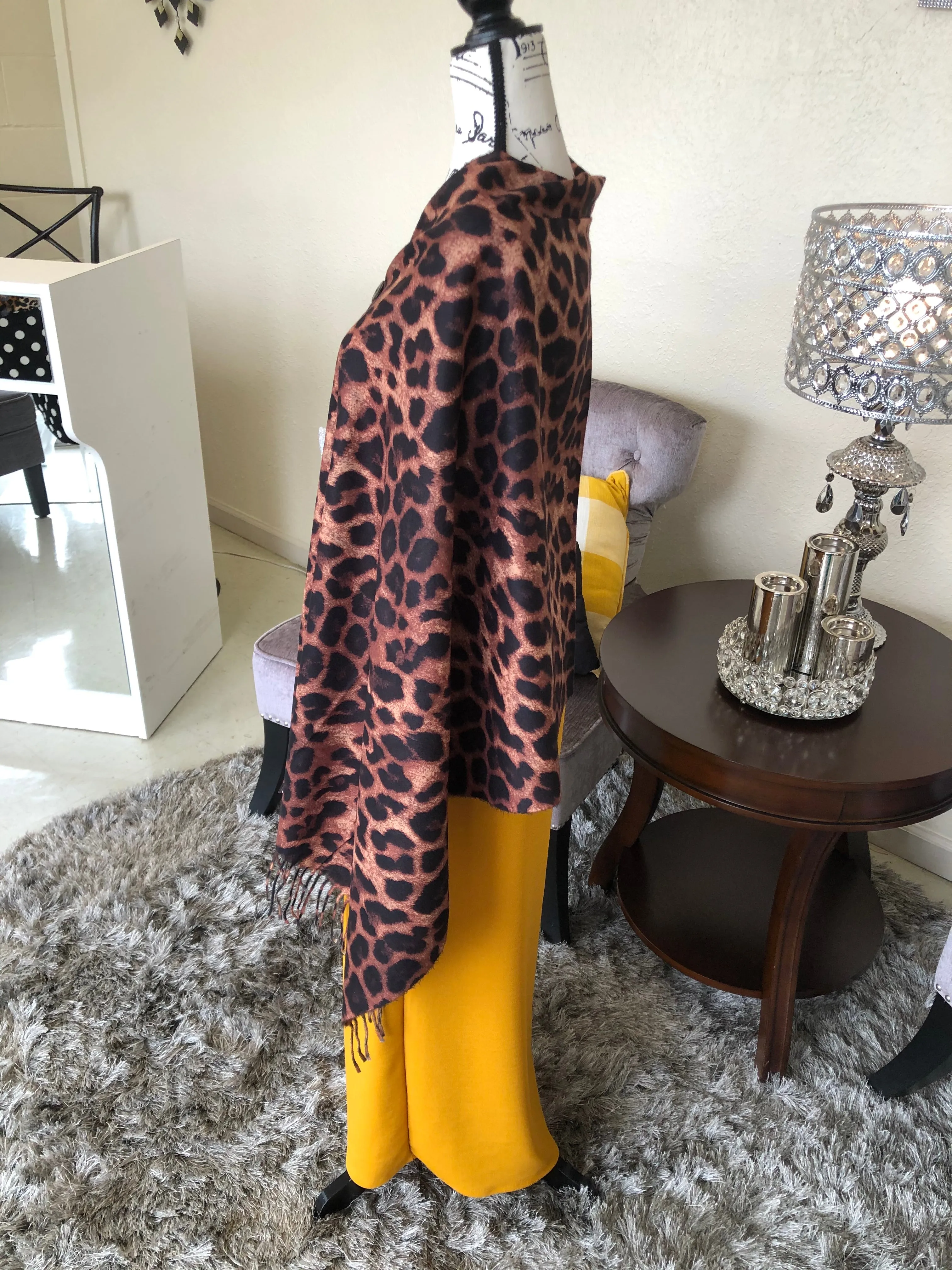 Animal Print Button Poncho/Shawl