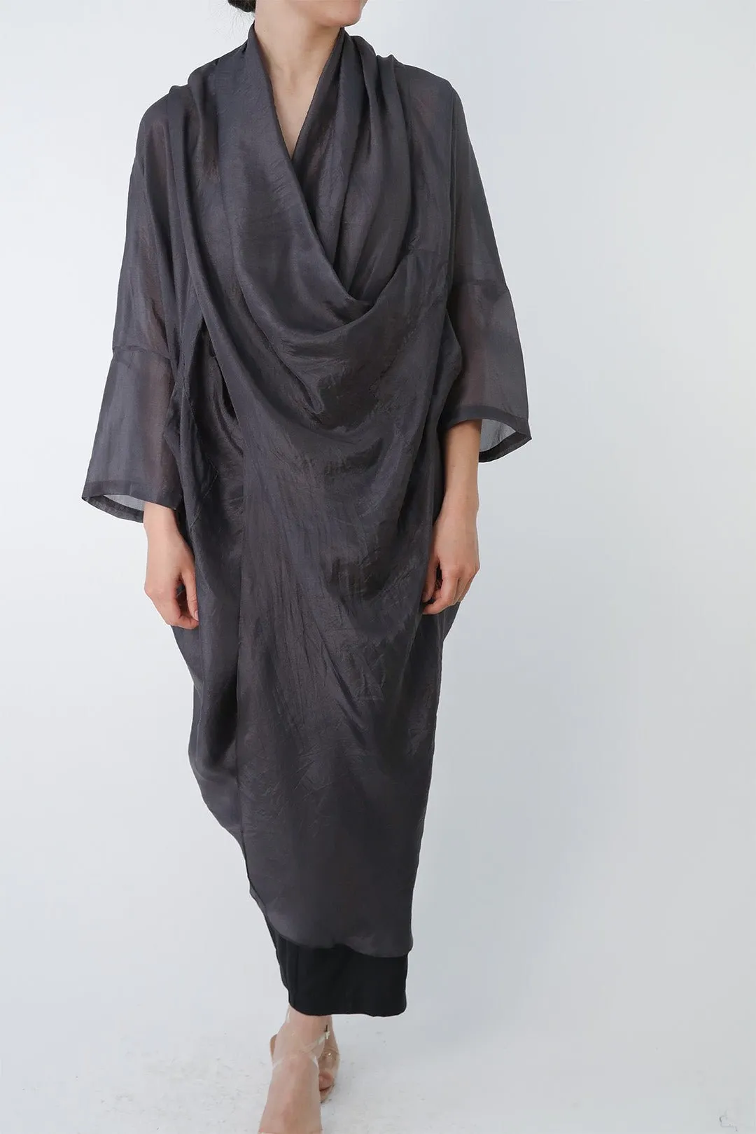 ATHENA CAPE WRAP IN SILK VOILE CHARCOAL