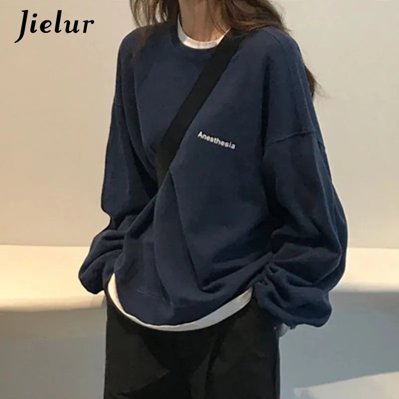 Autumn Spring Thin Letter Hoody Street Fashion Korean Chic Women's Sweatshirts Cool Navy Blue Gray Hoodies Women M-XXL