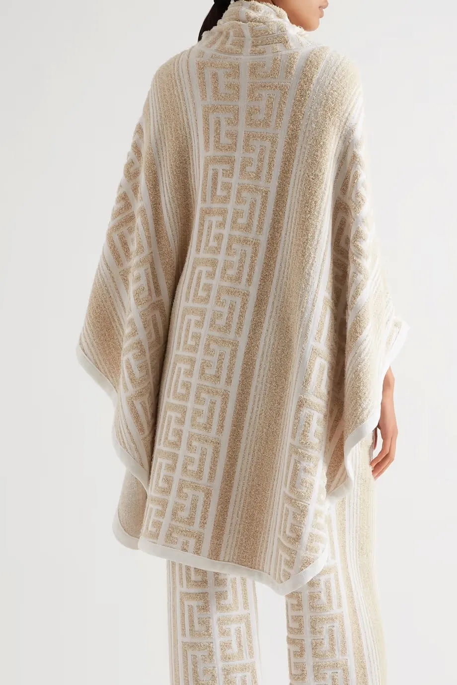 BALMAIN METALLIC JACQUARD KNIT PONCHO