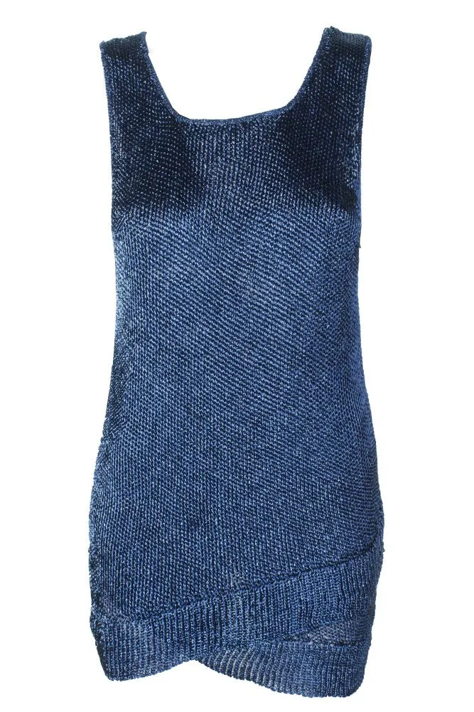 Bar III Womens Metallic Knit Tank Top Sweater Blue X-Small