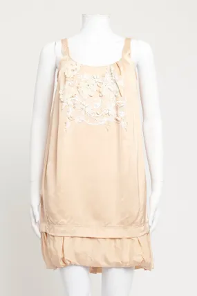 Beige Embroidered Preowned Mini Dress