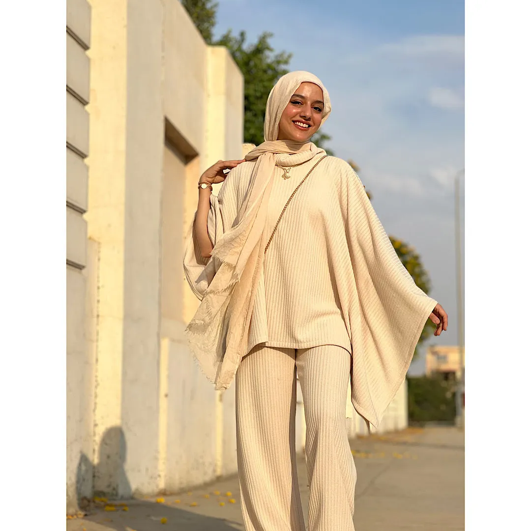 Beige ribbed oversized co-ord set