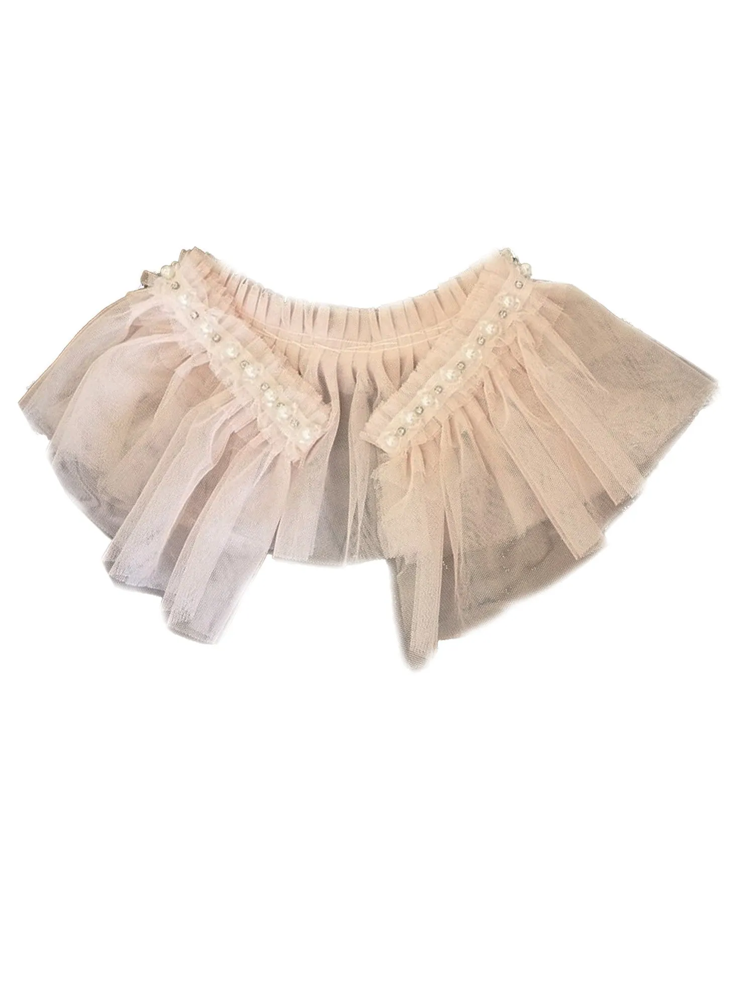 Big Girls Blush Bead Trim Embellished Ruffle Gathered Cape OS