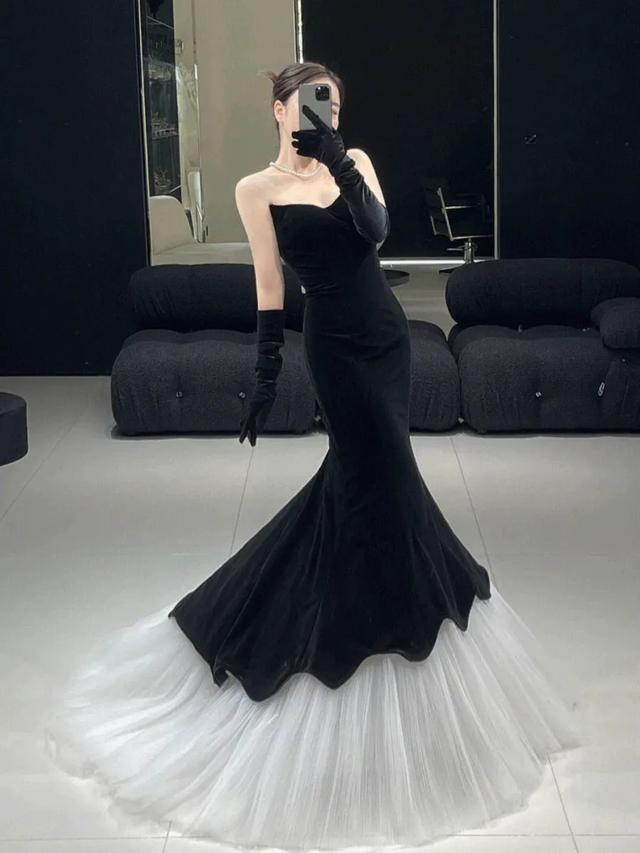 Black evening dress mermaid prom gown     fg4147