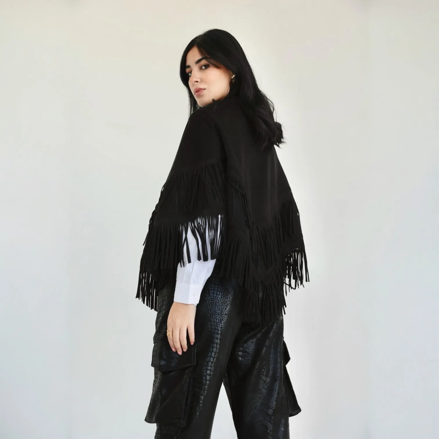 Black fringes poncho