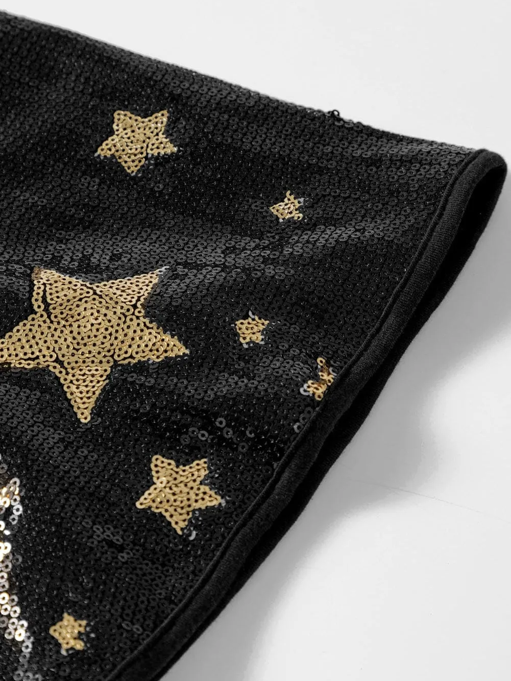 Black Knit Top with Gold Star Sequins