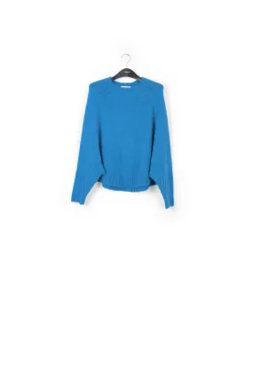 Blue knit sweater with cape effect