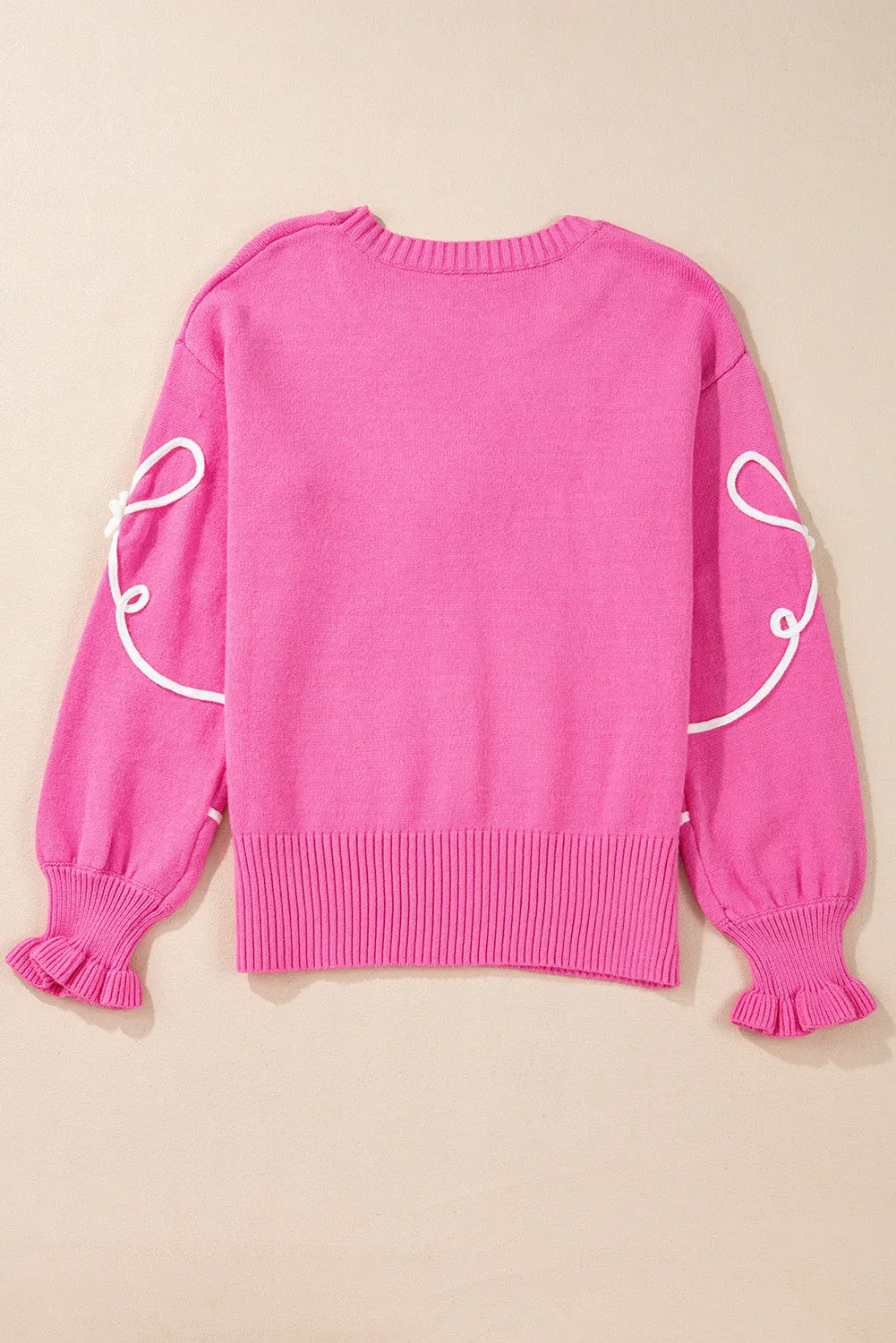 Bow Round Neck Dropped Shoulder Sweater