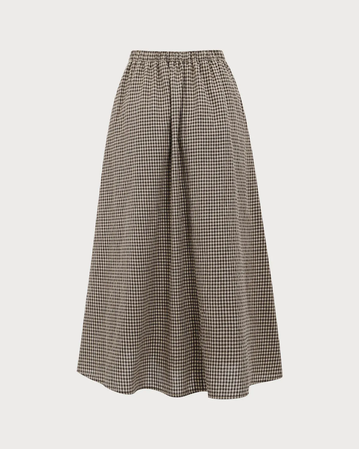 Brown Plaid High-Waisted Pocket Midi Skirt