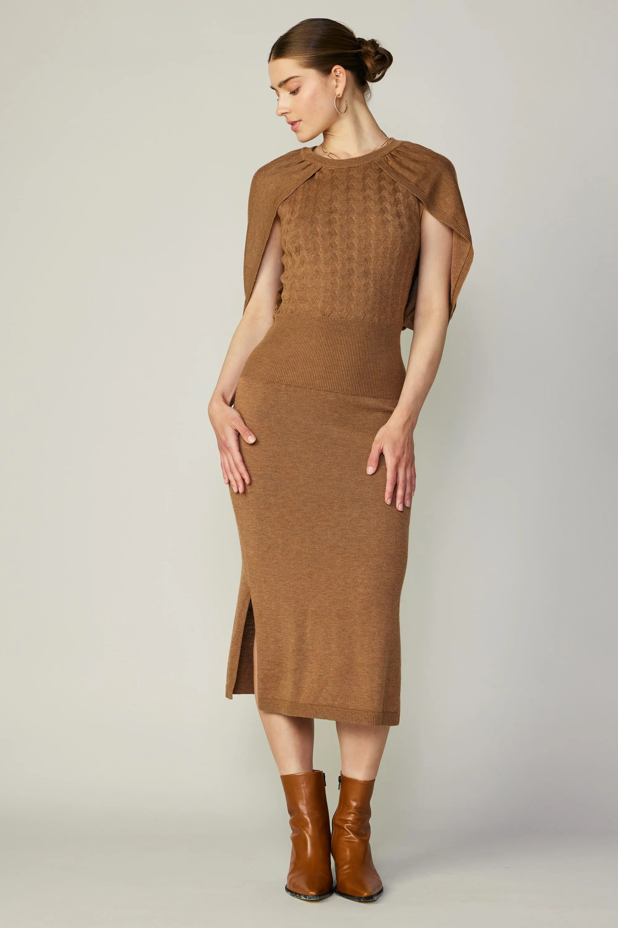 Cape Layered Midi Sweater Dress