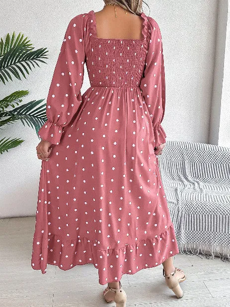 Casual  Dot Swing Dress With Wooden Ears