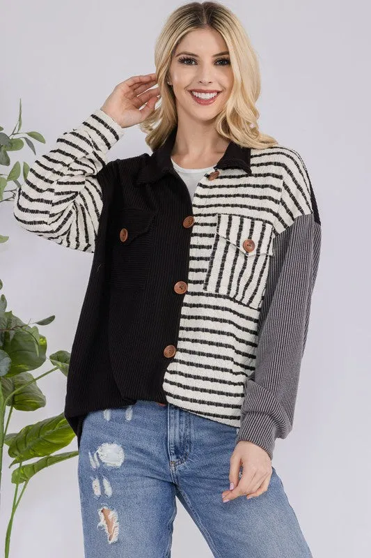 Celeste Striped Button Up Dropped Shoulder Shacket