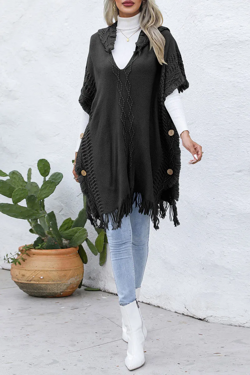 CH0313 Hoodie Knitted Poncho