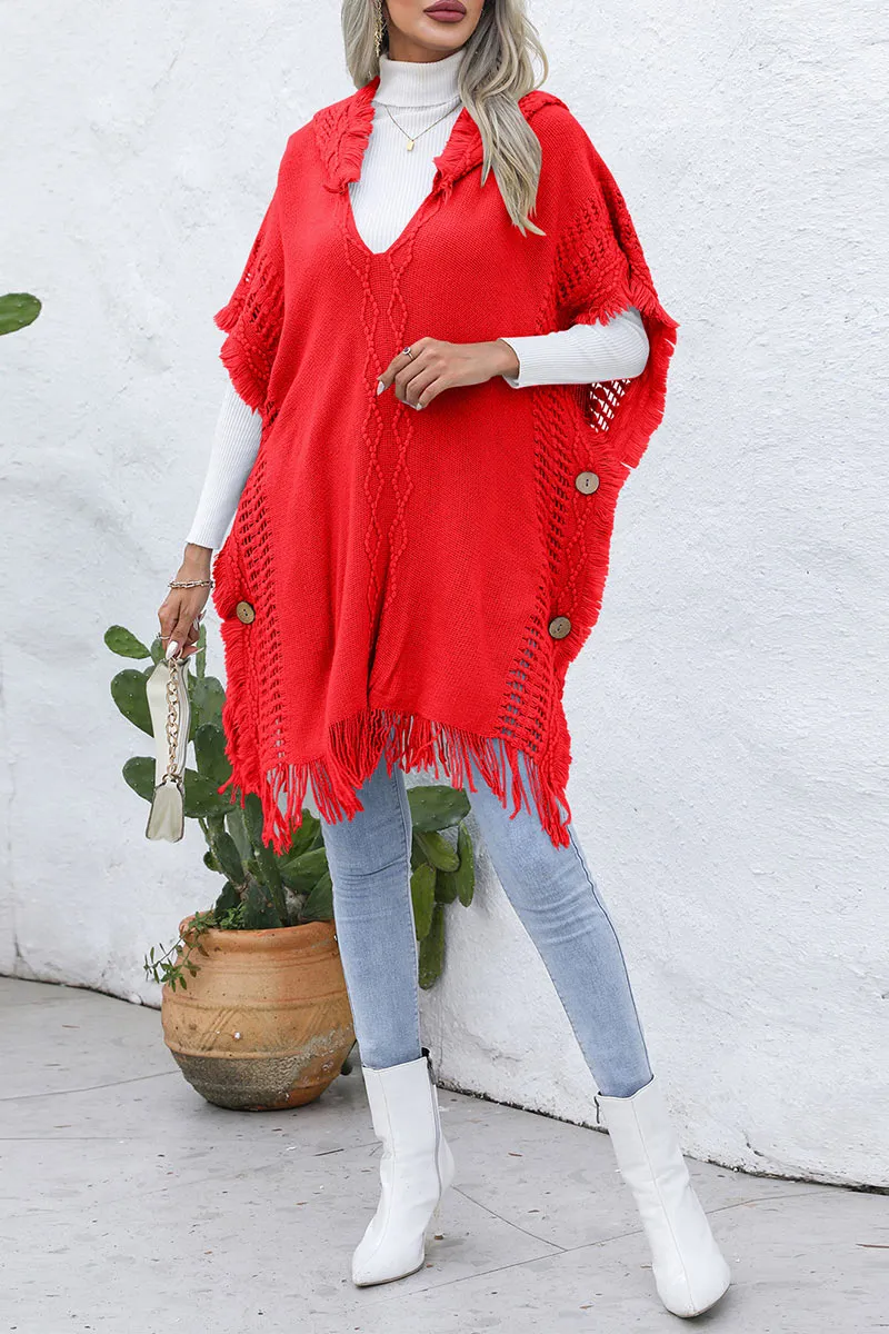 CH0313 Hoodie Knitted Poncho