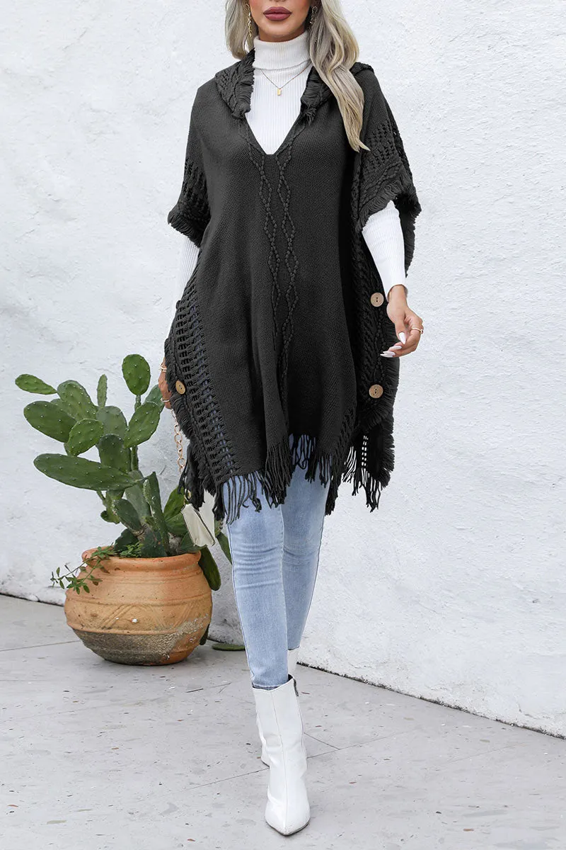 CH0313 Hoodie Knitted Poncho