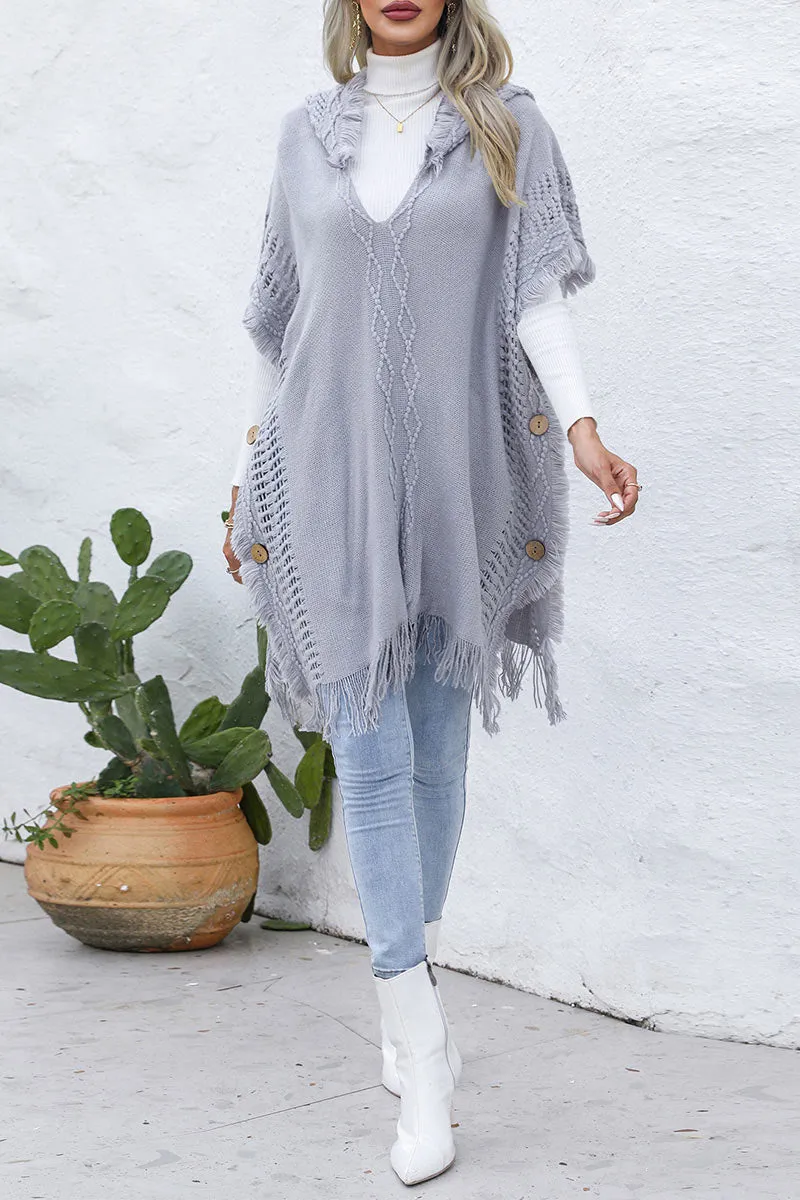 CH0313 Hoodie Knitted Poncho