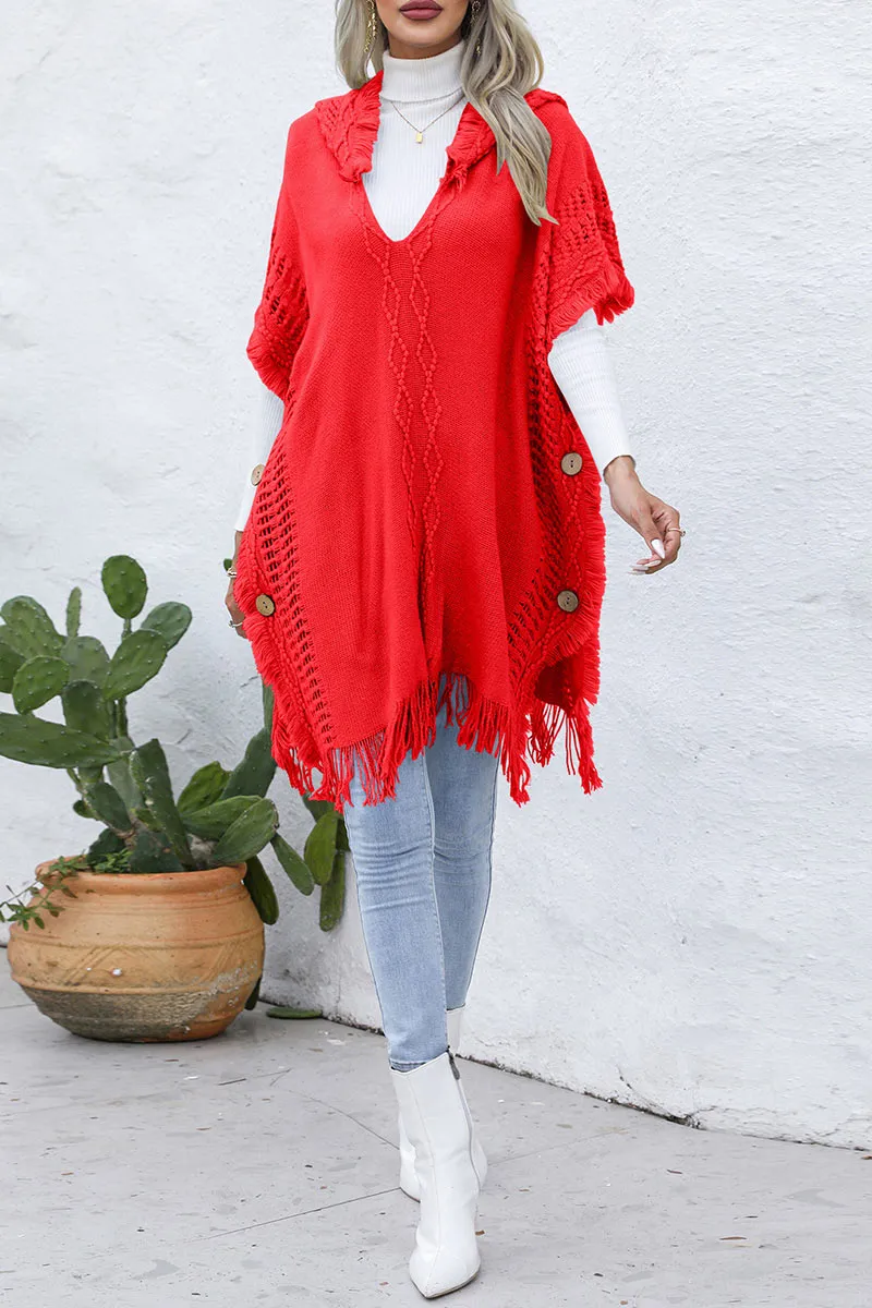 CH0313 Hoodie Knitted Poncho