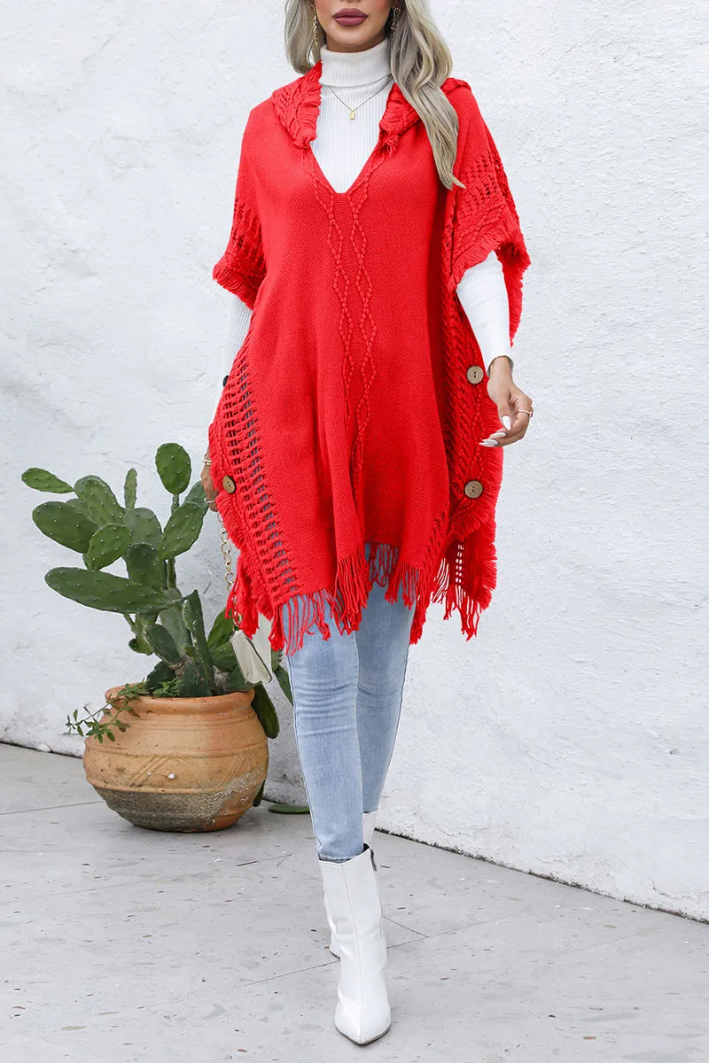 CH0313 Hoodie Knitted Poncho