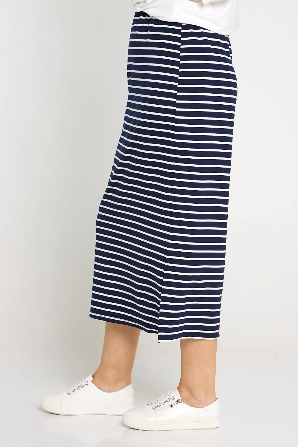 Charlize Column Skirt - Navy/White Stripe