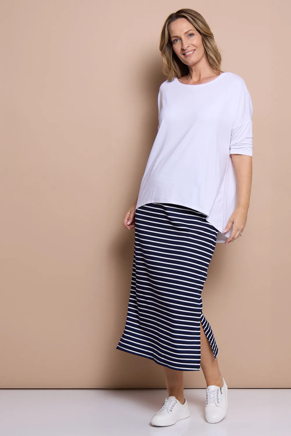 Charlize Column Skirt - Navy/White Stripe