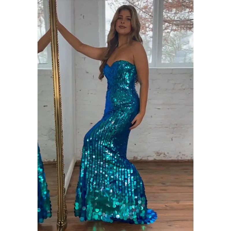 Chic & Sparkly Off-Shoulder Sleeveless Mermaid Evening Party Prom Dress