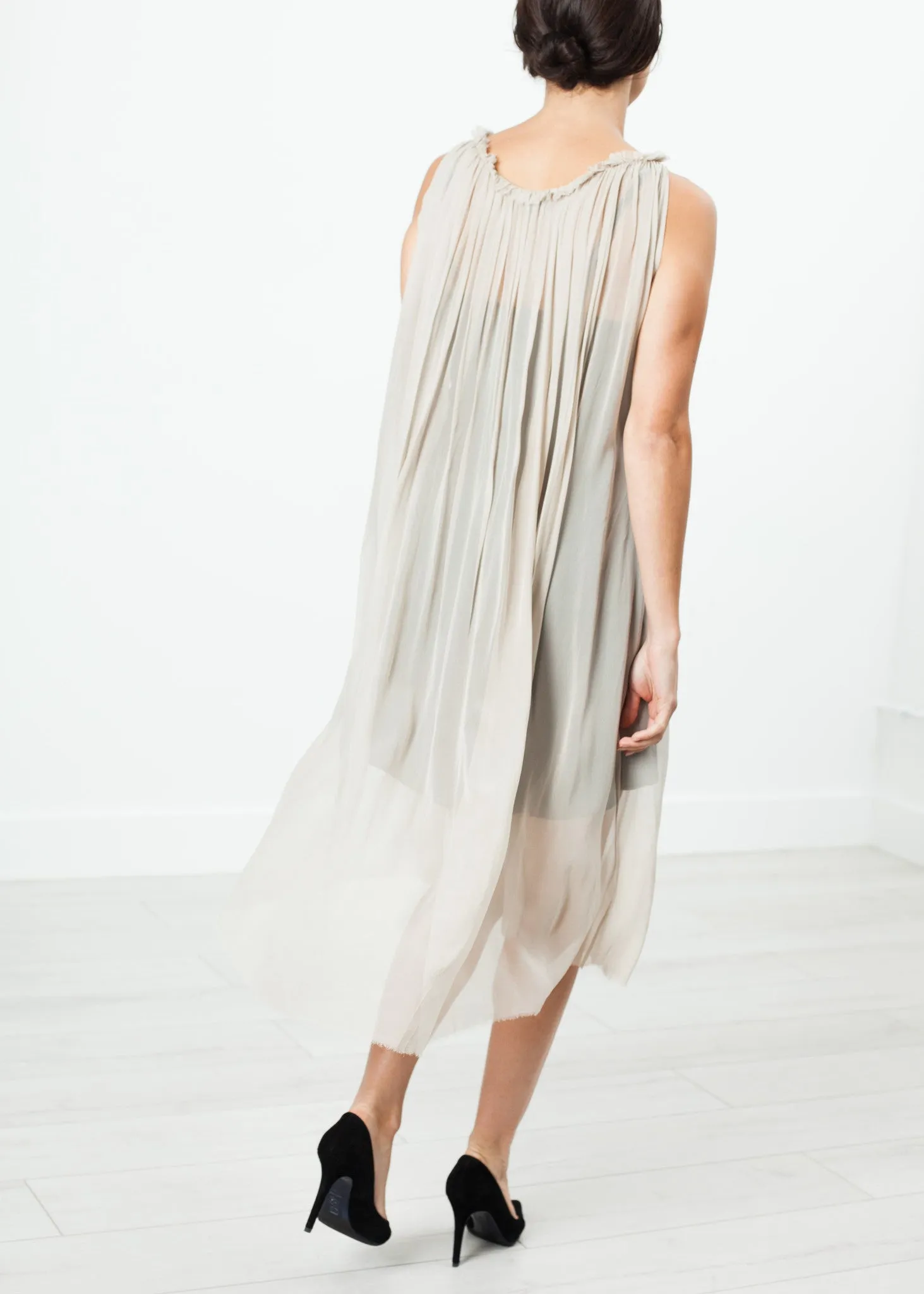 Chiffon Cape Back Dress in Sand