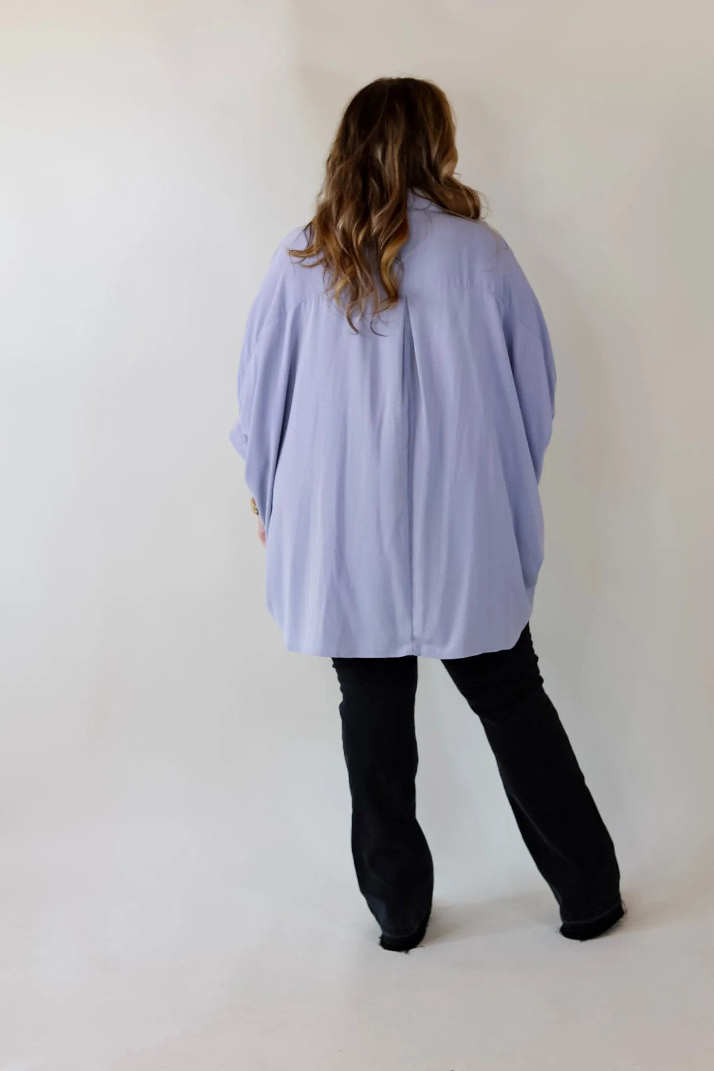 City Lifestyle Button Up Half Sleeve Poncho Top in Light Blue