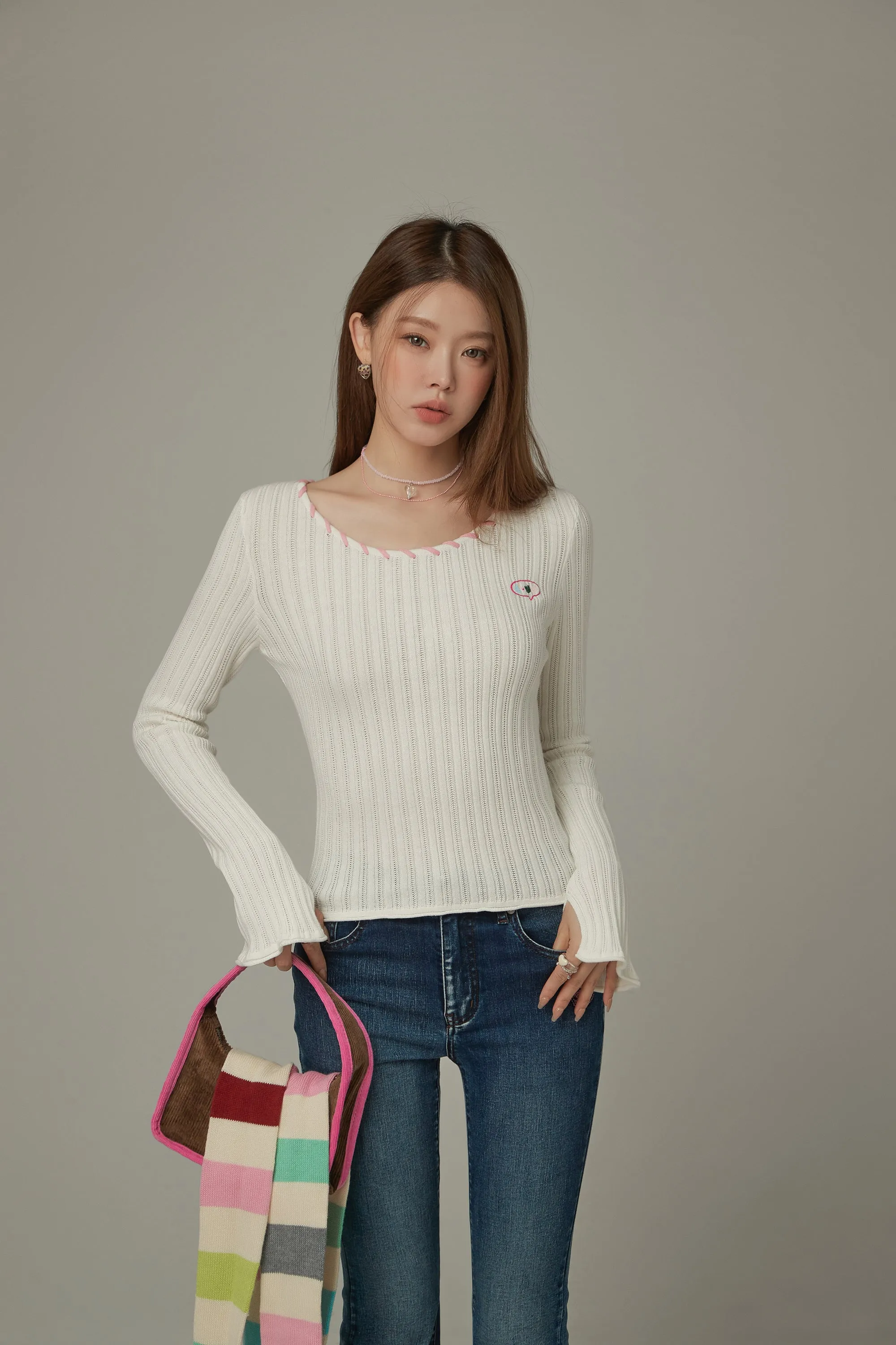 Color Ribbed Knit Top