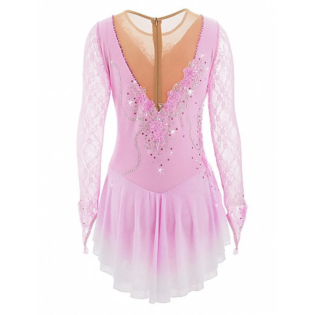 Competition Figure Skating Dress Pink Long Sleeves with Crystals BSU200214.2