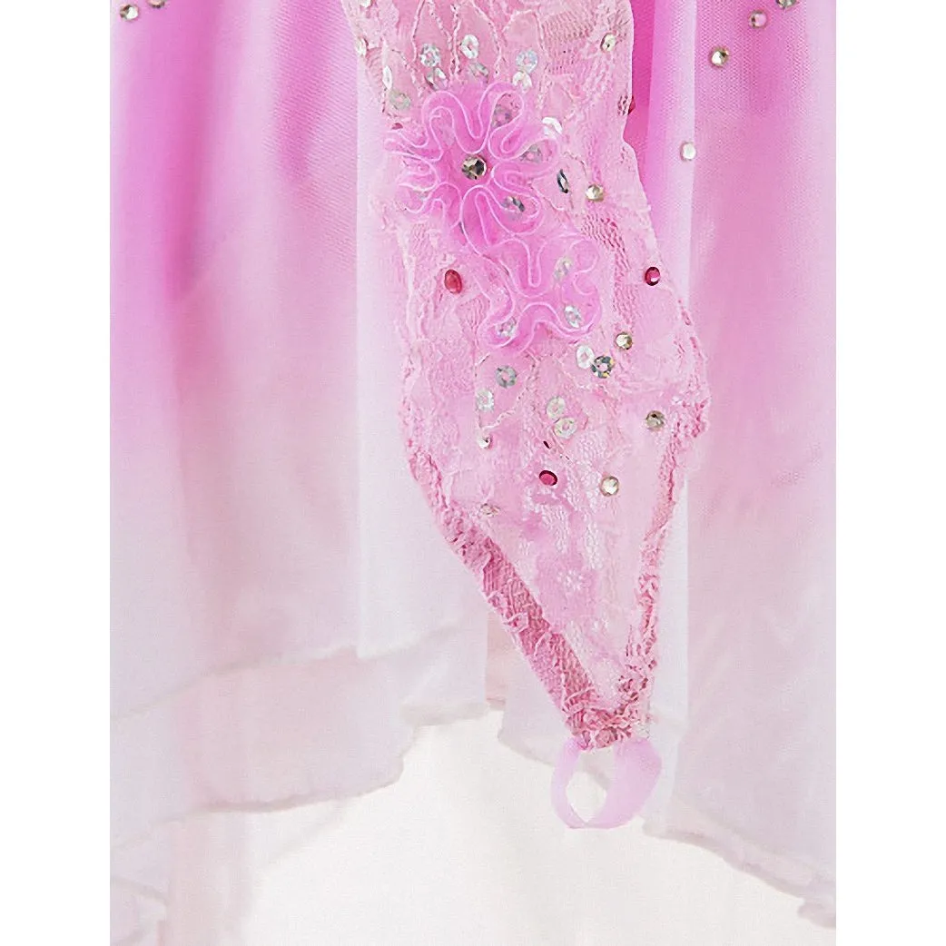 Competition Figure Skating Dress Pink Long Sleeves with Crystals BSU200214.2