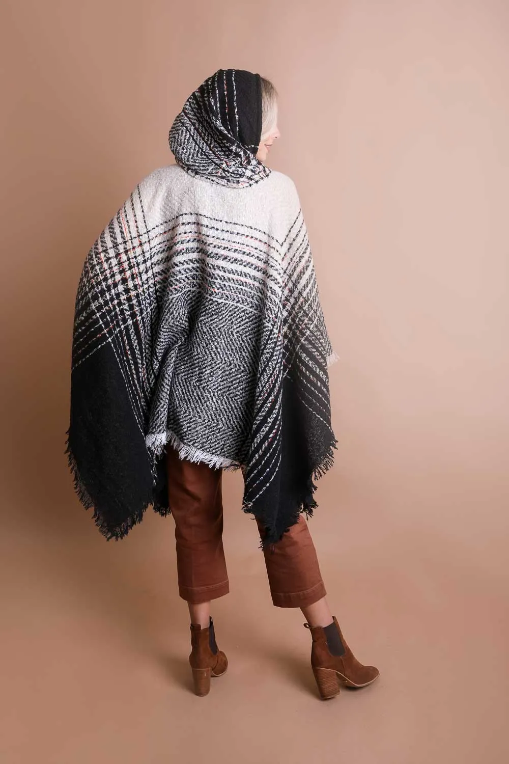 Cuddly Herringbone Hooded Poncho