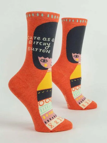 Cute As A Bitchy Little Button Crew Socks