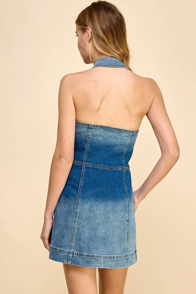 Denim Halter Neck Dress